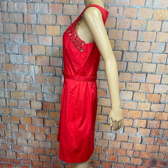 Julian Taylor Lattice Neckline Belted Dress - Picture 4 of 11